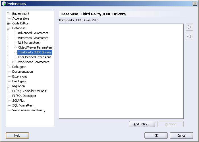 Boîte de dialogue Select Path Entry dans Oracle SQL Developer